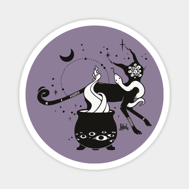 Black Cat Witch With Cauldron, Gothic Art Magnet by cellsdividing